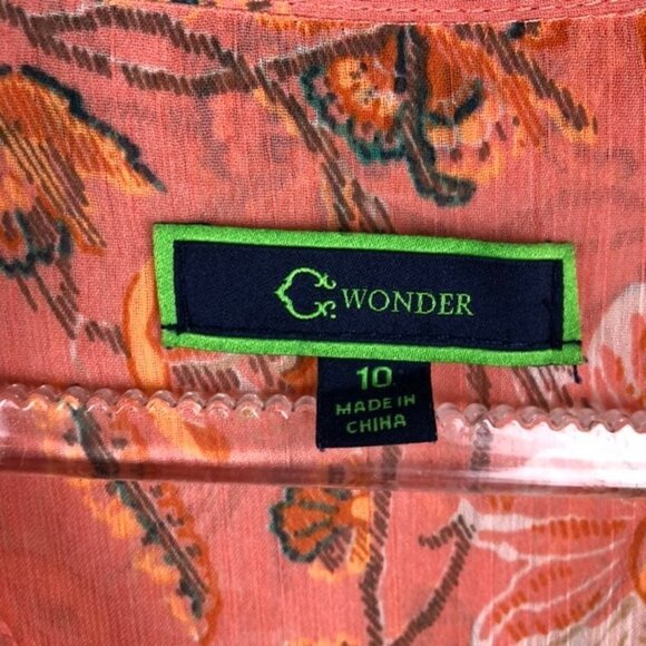 C. Wonder Floral Sheer Duster Orange 10 Button Up - Picture 3 of 8